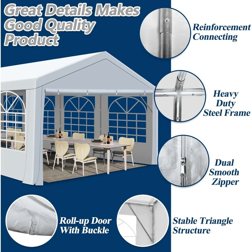 Outdoor Canopy Party Tent, 20'X30' Patio Party Tent w/Sides and 4 Sandbags, Heavy Duty Steel Frame