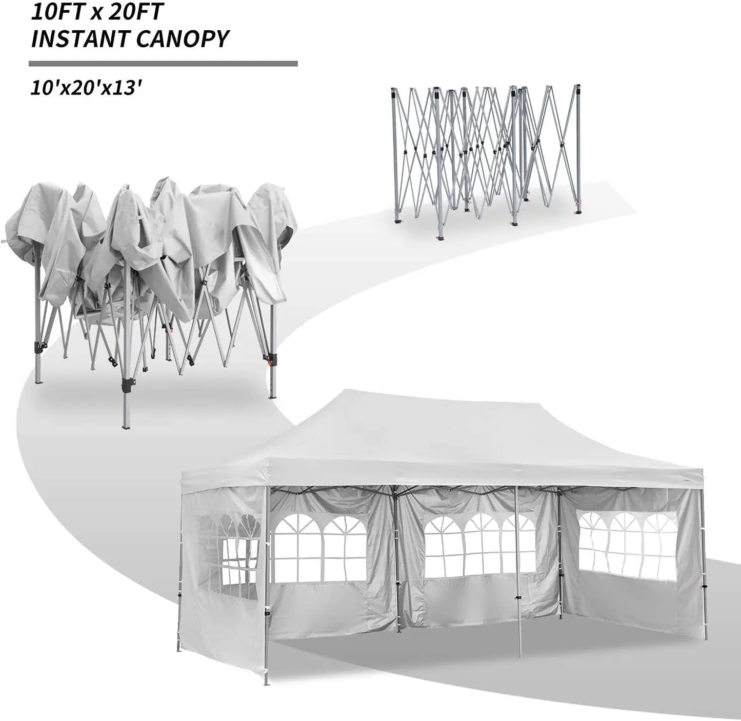 Outdoor Pop Up 10'x20' Canopy Tent with 6 Sidewalls Folding Commercial Heavy Duty Gazebo