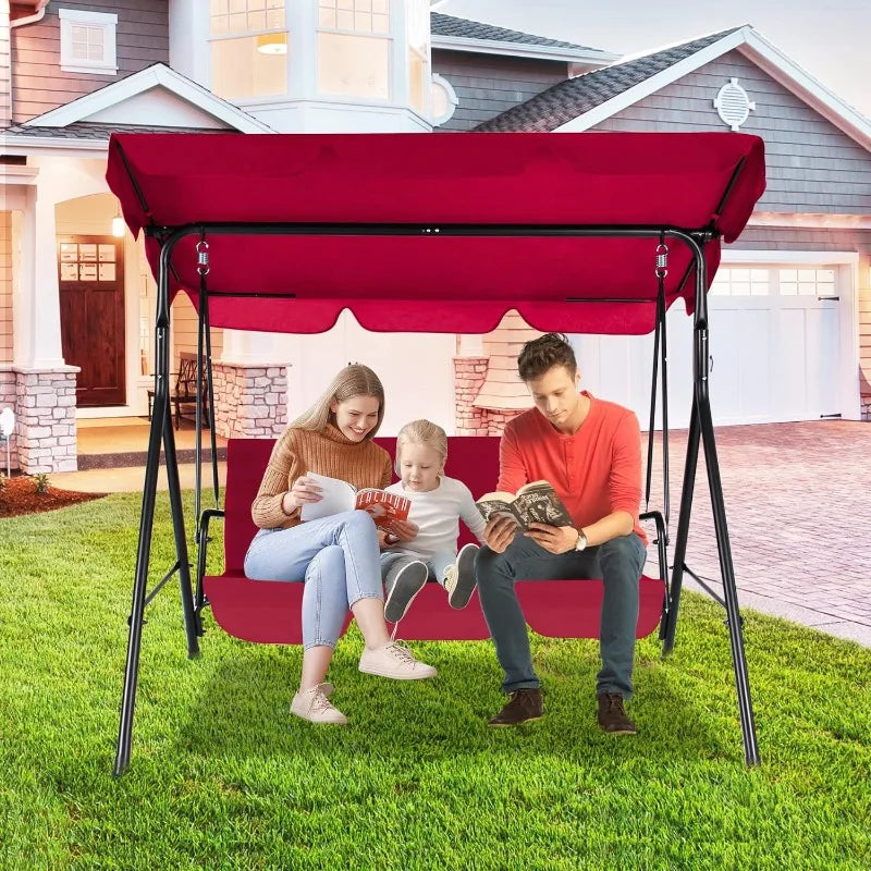 Raysfung 3-Seat Patio Swing Chairs w/Tilt Canopy & Durable Steel Frame Porch Swing Removable Cushion