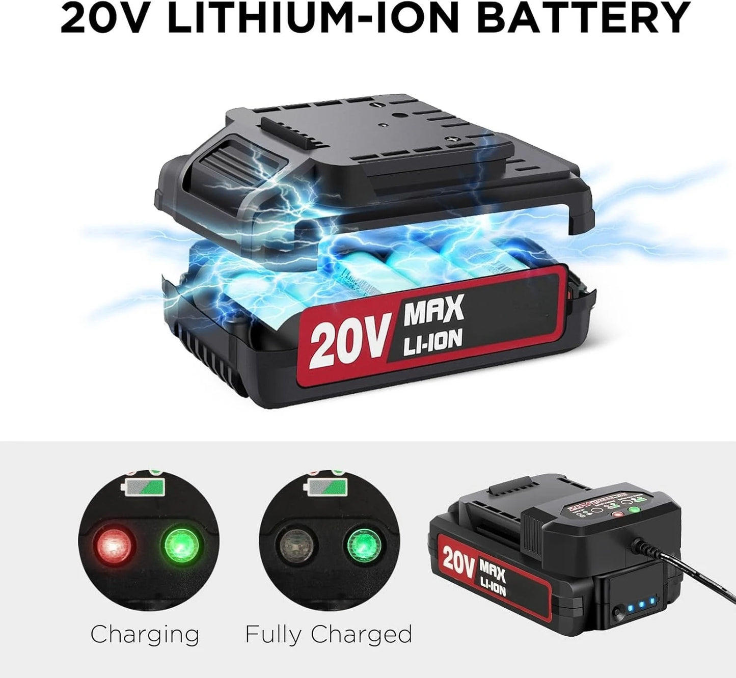 20V MAX Lithium ion Cordless Drill Set, Power Drill Kit w/Battery & Charger, 3/8-Inch Keyless Chuck