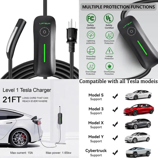 Level 1 Tesla Charger 110V, 15A NACS-21ft Cable,Nema 5-15 Plug Home Portable Tesla Charger Y/3/S/X
