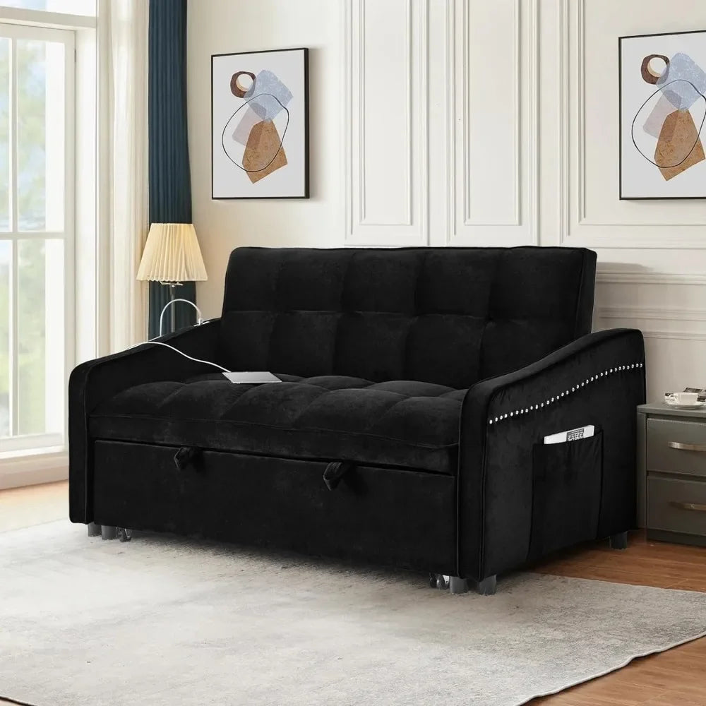 3 in 1 Sleeper Sofa Couch Bed w/USB & Type C Port, 52" Small Modern Loveseat Sofa w/Pull Out Bed