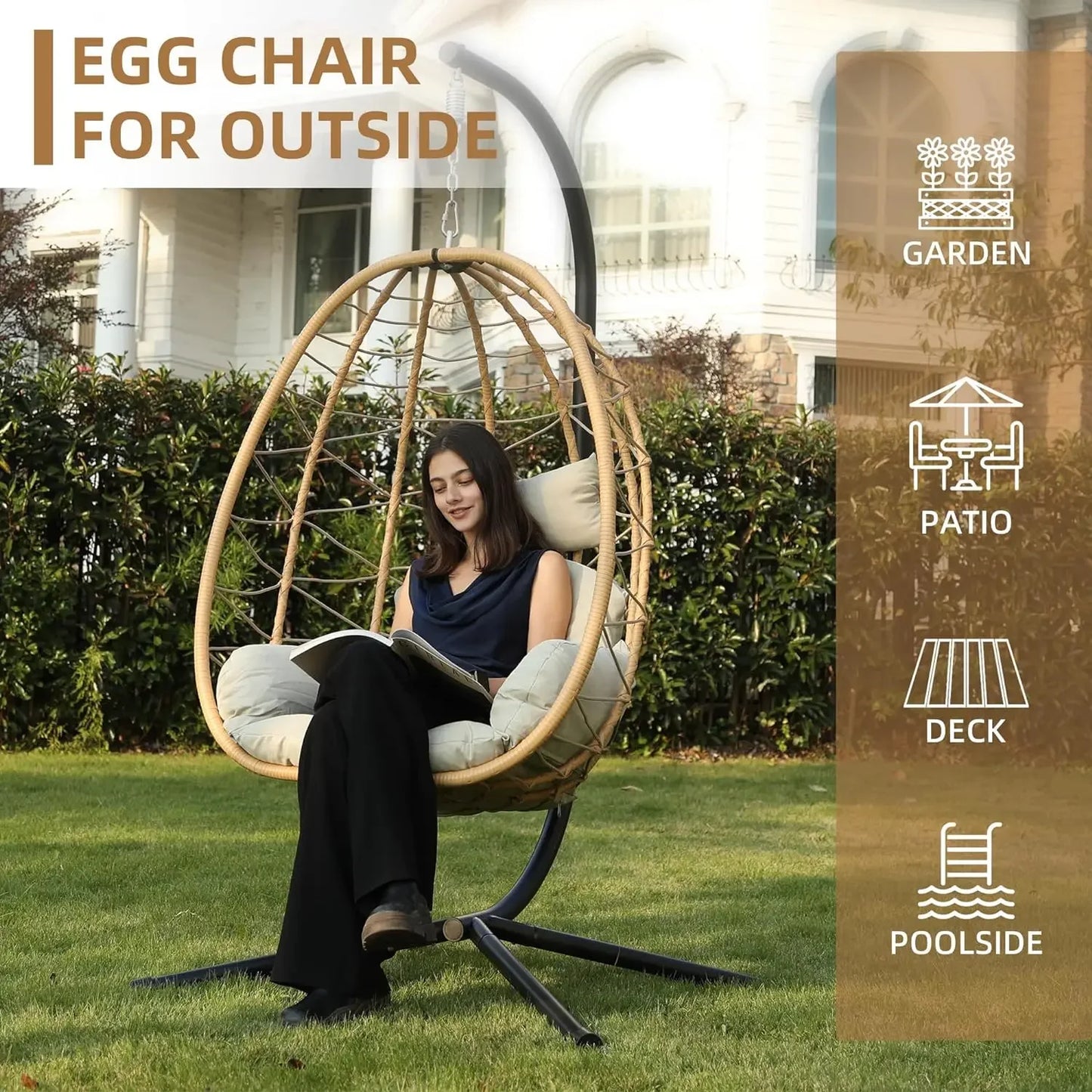 Swing Egg Chair w/Stand, Hanging Chair Nest Basket, UV Resistant, 350LBS Capacity