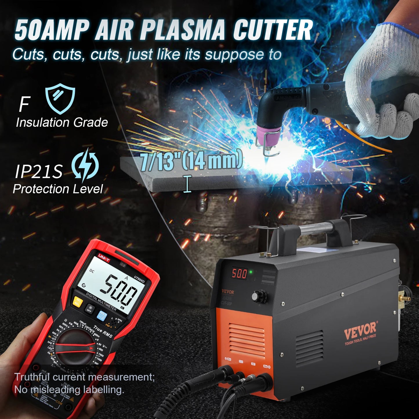 VEVOR Plasma Cutter 50Amp Non-Touch Pilot Arc Air Cutting Machine 110V/220V Dual Voltage AC IGBT