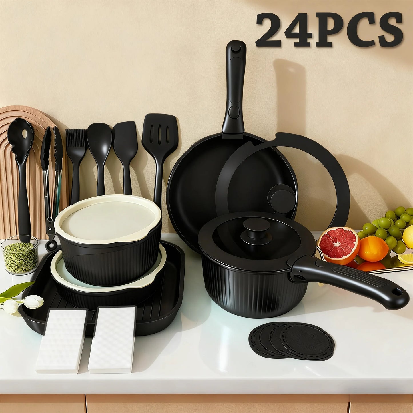 Pots and Pans Set, Nonstick Cookware Set Detachable Handle, Induction Kitchen Cookware Set