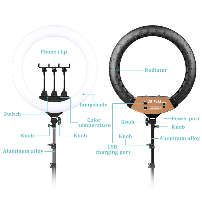 22" LED Light Rings 3200-6500K Color Temperature 0-100% Brightness W/2M Power Lamp For Makeup/Photo