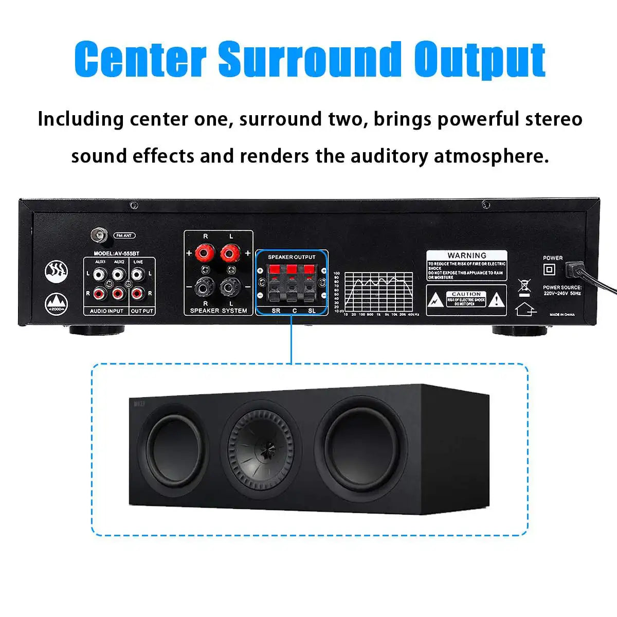 AV555BT 4000W 5CH Home Theater 12V bluetooth Home Power Amplifier Audio Stereo amplificador FM USB