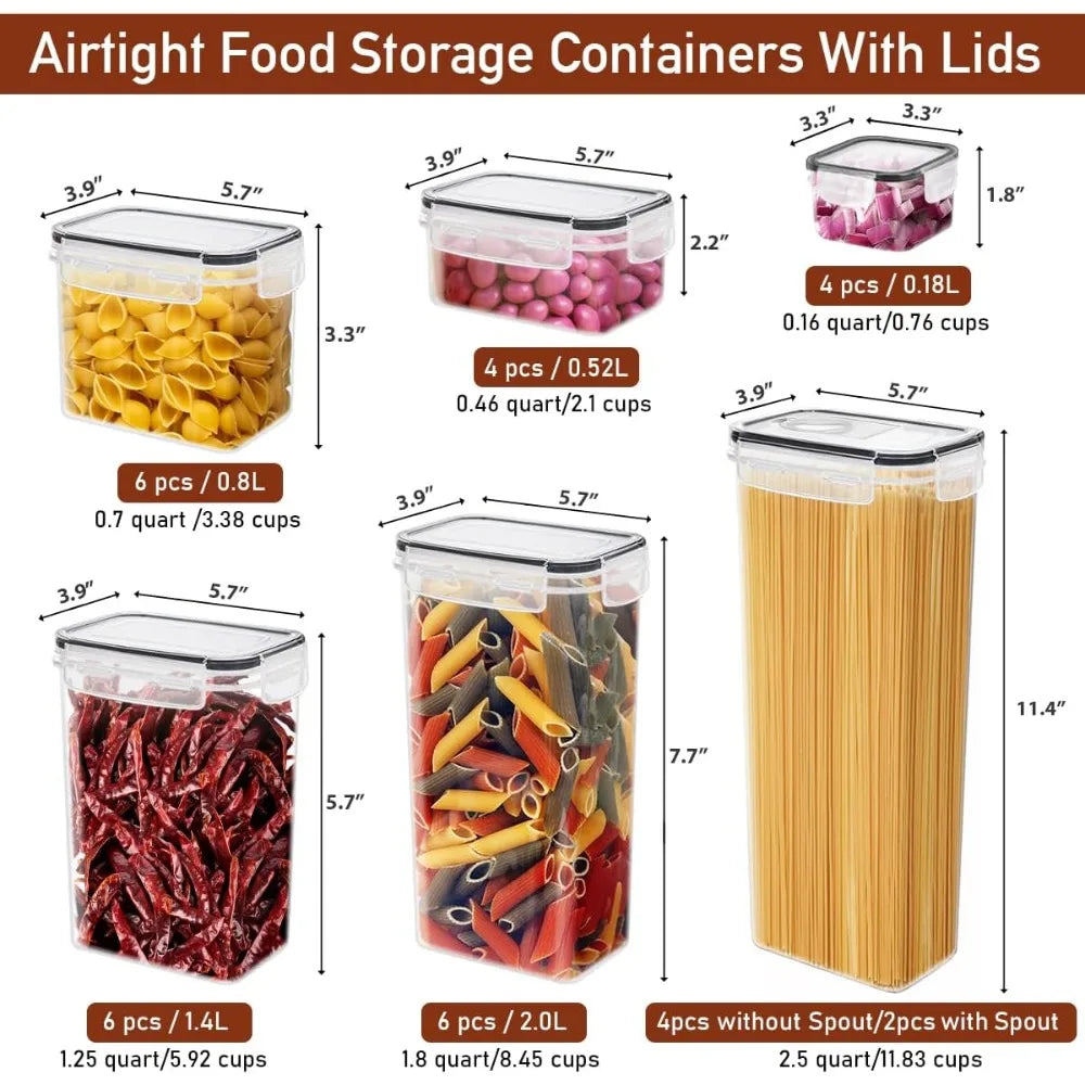 68 PCS Airtight Food Storage Containers With Lids BPA Free,2 Pack With Pouring Spout Cereal