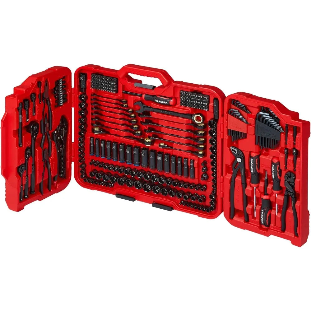 312-Piece Mechanics Tool Set and Socket Set, Professional, SAE/Metric waterproof case