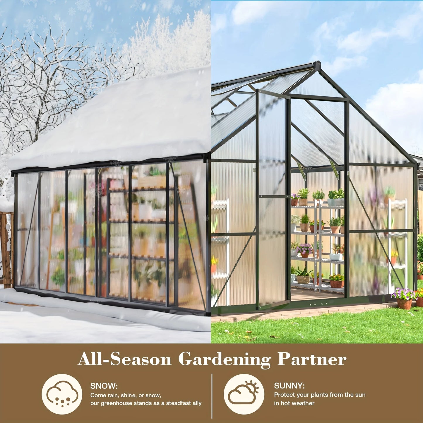 Polar Aurora 4x6FT Polycarbonate Greenhouse, PC Panels & Aluminum Frame w/ Vent Roof - UV Protection
