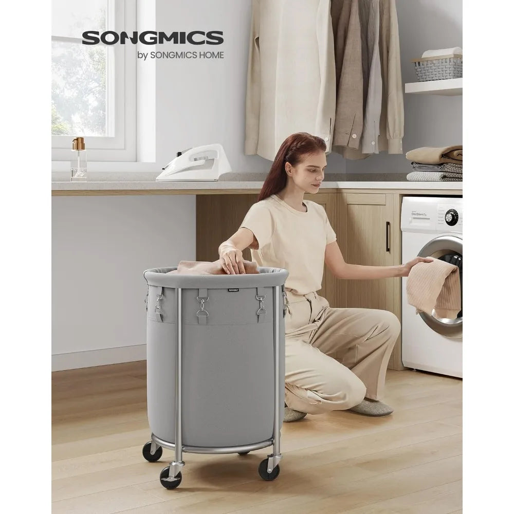 SONGMICS Laundry Basket with Wheels, Rolling Laundry Hamper, 29 Gal w/ Steel Frame and Removable Bag