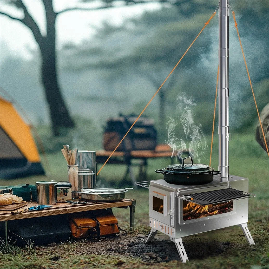 Hot Tent Stove, unho Wood Burning Stove, Portable Wood Stove with 6 Stainless Chimney Pipes