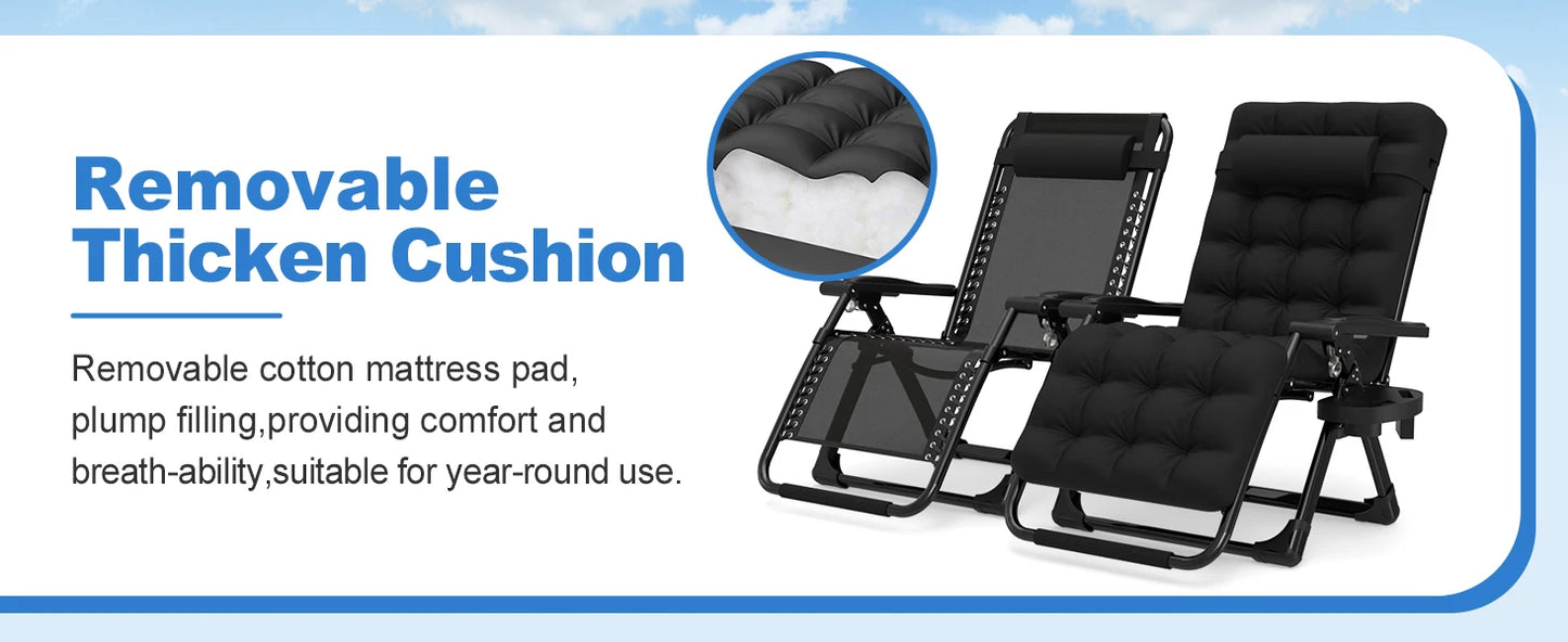 3-in-1 Zero Gravity Folding Lounge Chair, Heavy Duty Steel Frame 500LBS Weight Capacity