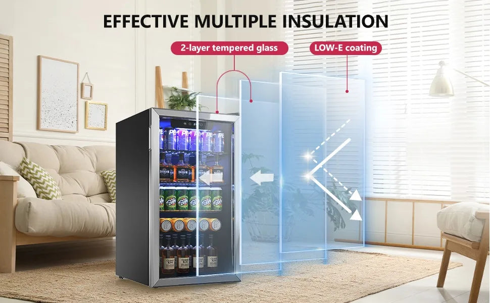 Beverage Refrigerator Cooler - 126 Can Mini Fridge with Glass Door for Soda Beer or Wine