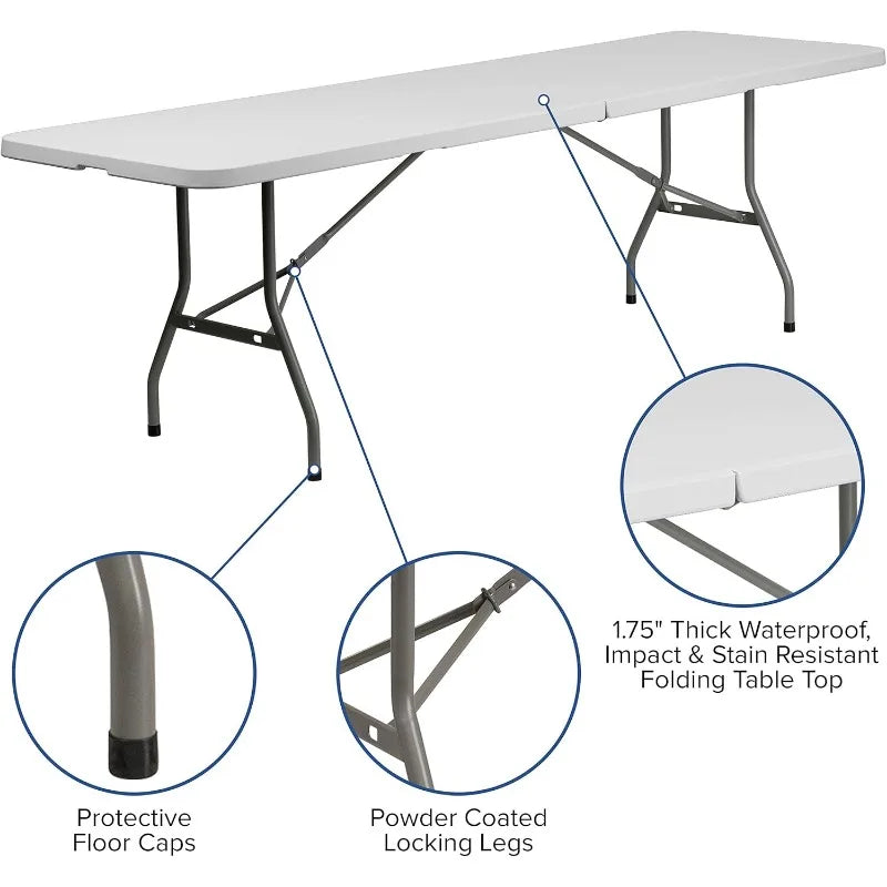 8' Plastic Bi-Fold Table Set w/10 Folding Chairs, 11-Piece Rectangular Folding Table and Chairs Set