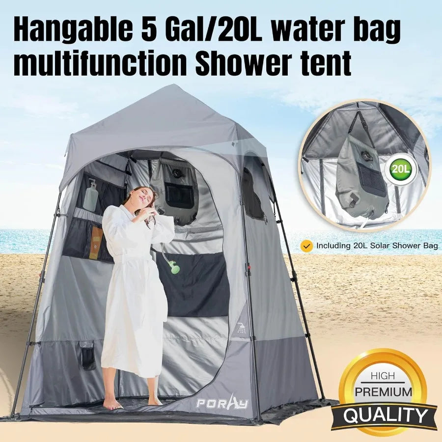 Camping Shower Tent Deluxe Changing Room Easy Set Up Privacy Shelter Large Toilet Tent w/Floor Drain