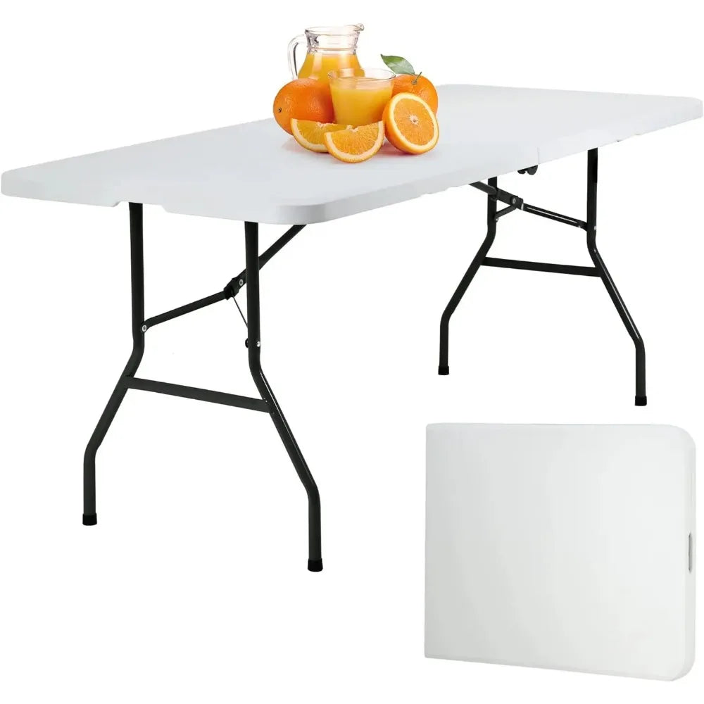 Camping Table Plastic Picnic Table Office Table for Parties Wedding Camping Office (White, 6 FT)