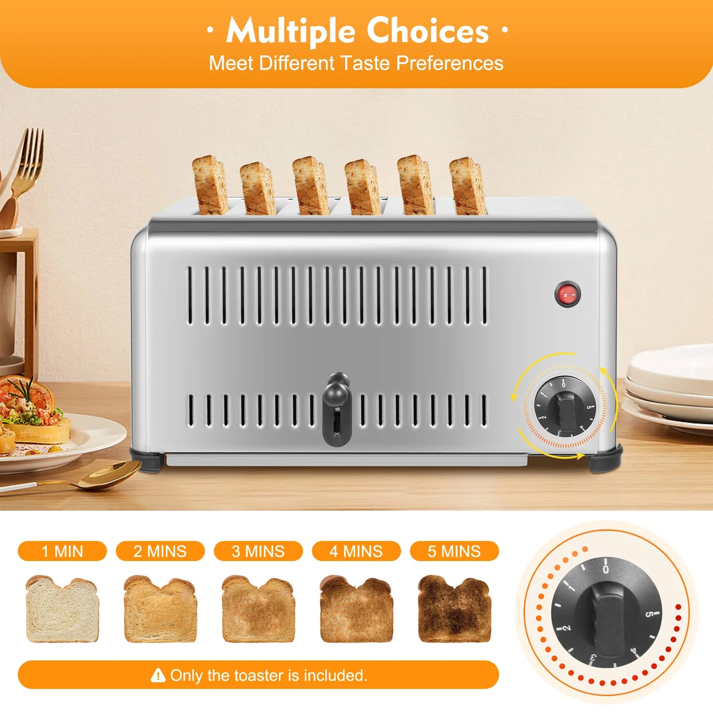 Commercial Toaster 6 Slices Stainless Steel Pop-Up Electric Toaster Machine Cool Touch Toaster Countertop Toaster