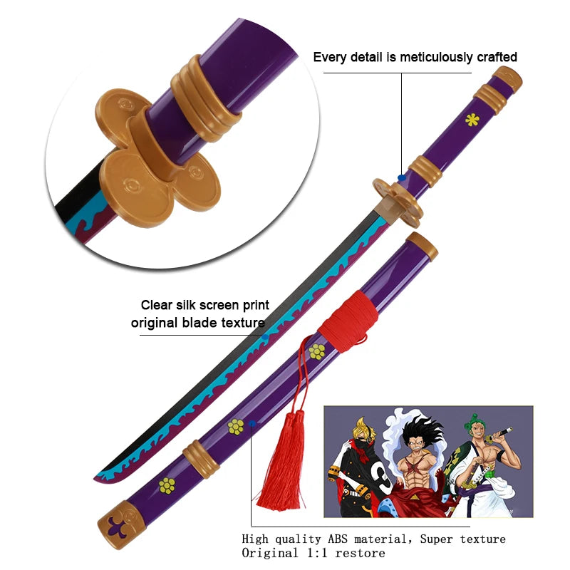 80cm/31.5＂Anime  Roronoa Zoro Katana Sword Wooden Enma Purple Unisex Halloween Party Gifts