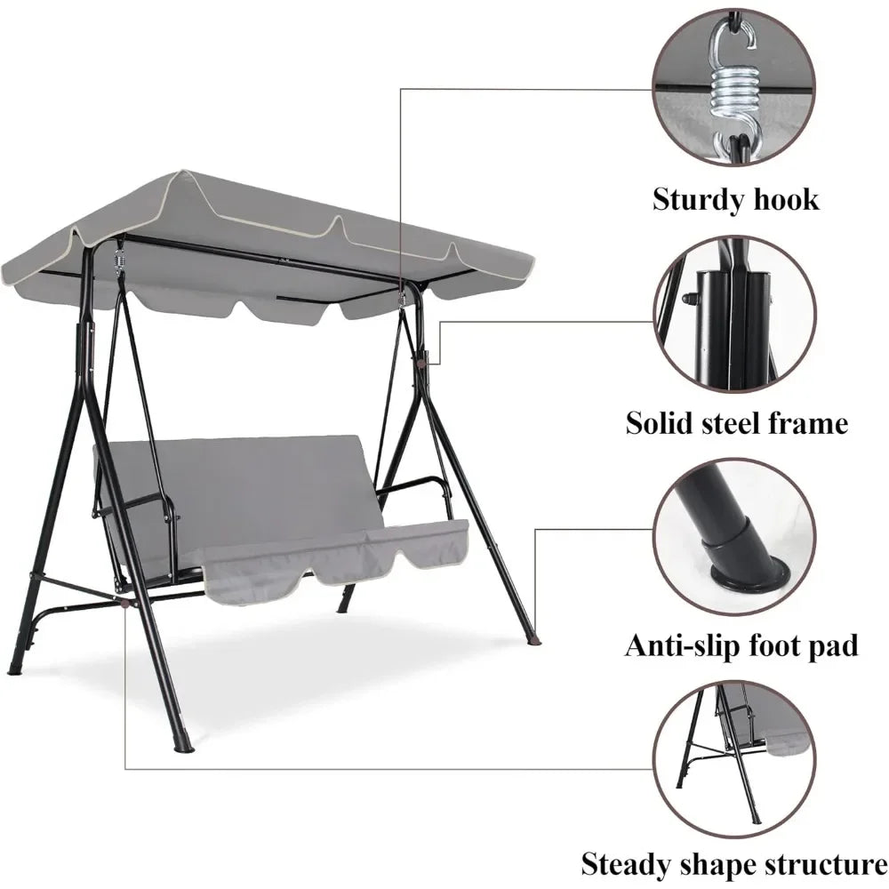 Outdoor Patio Swing Chairs Porch Swing with Adjustable Tilt Canopy & Durable Steel Frame