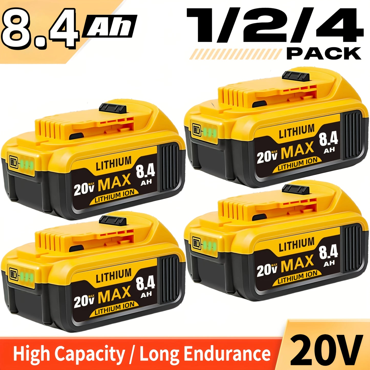 1/2/4 8.4Ah 20V Replacement Lithium-ion Batteries /Dewalt Cordless Power Tool With DCB200