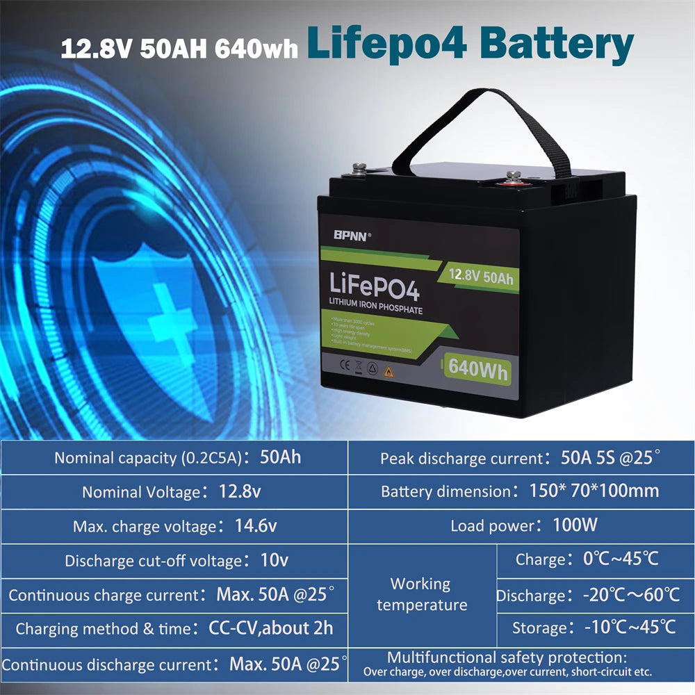 12V 200Ah 100Ah 50AH LiFePO4 Battery with BMS Lithium Iron Phosphate Batteries Pack for Solar Boat Golf Cart Wind Solar Energy