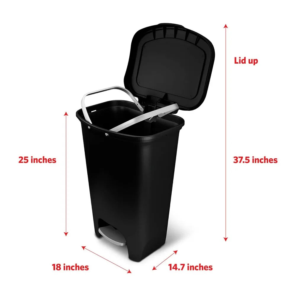 13 Gallon Trash Can | Plastic Kitchen Waste Bin | Hands Free Foot Pedal and Garbage Bag