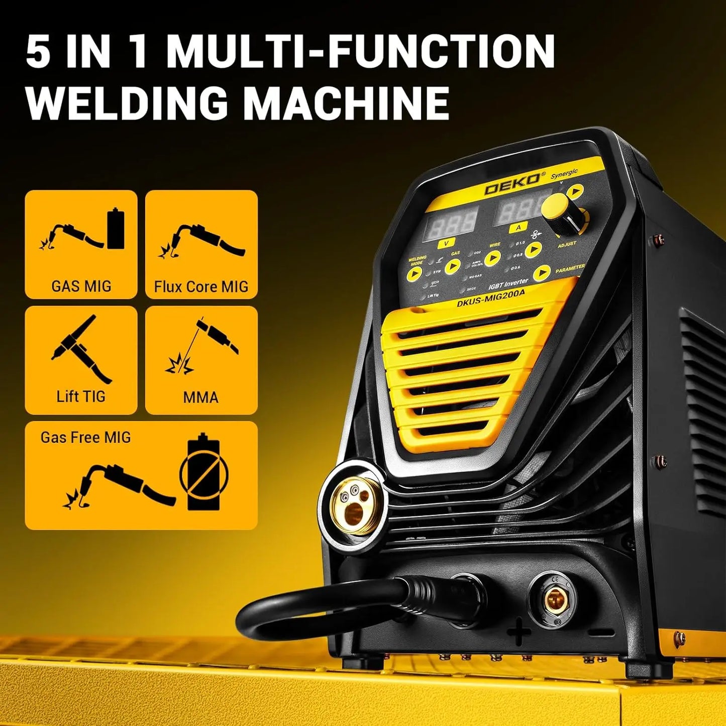 DEKO Digital 200A MIG/MMA Welder, SYNERGIC DC Inverter Welding Machine,110V/220V Wire Brush