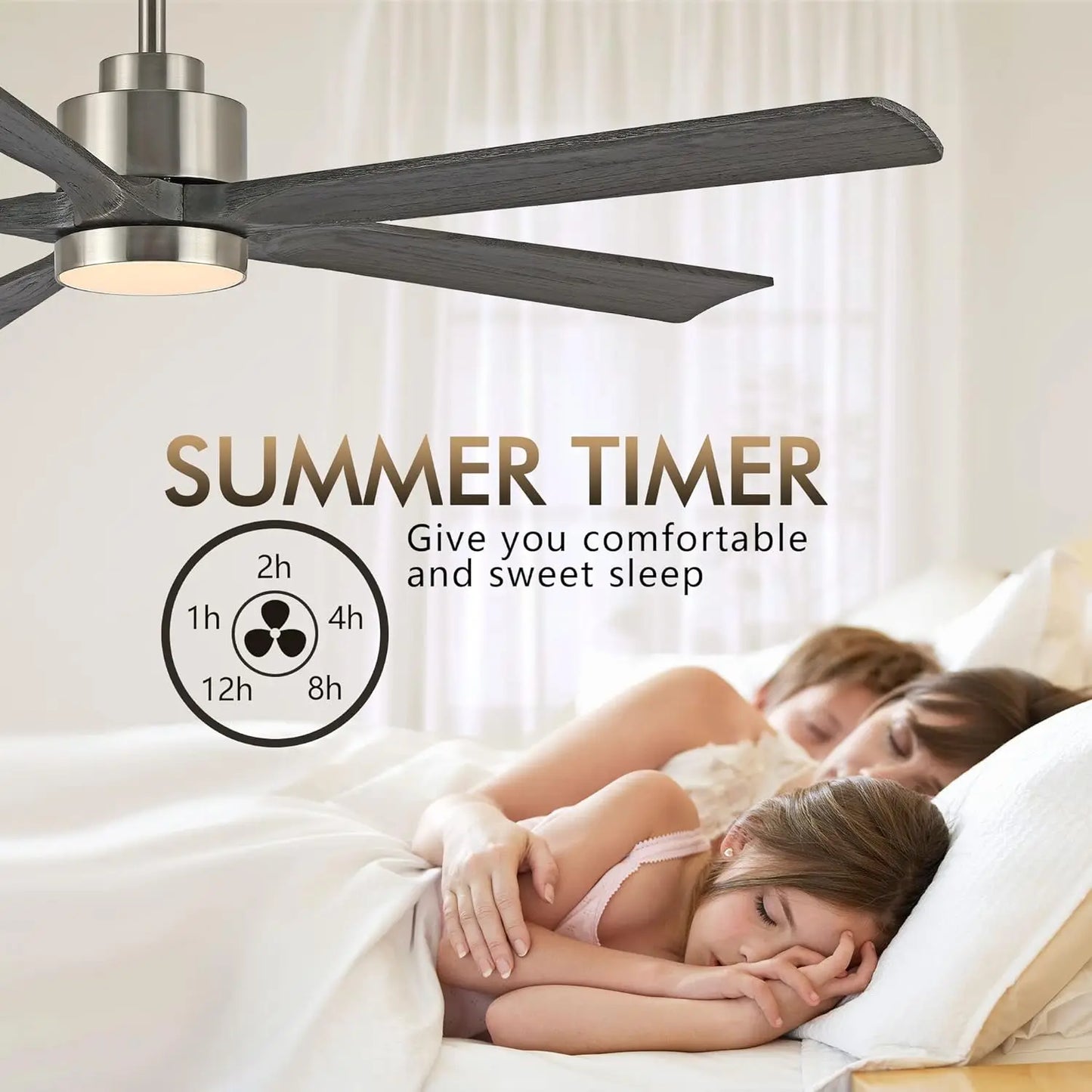 60" Modern Ceiling Fan w/Lights & Remote Control, 5 Solid Wood Blades 6-Speed Reversible DC Motor