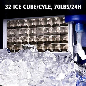 Ice Maker Machine, 70 LBS/24H Under Counter Large Ice Machine w/10 LBS Ice Storage Bin 2 Water Inlet