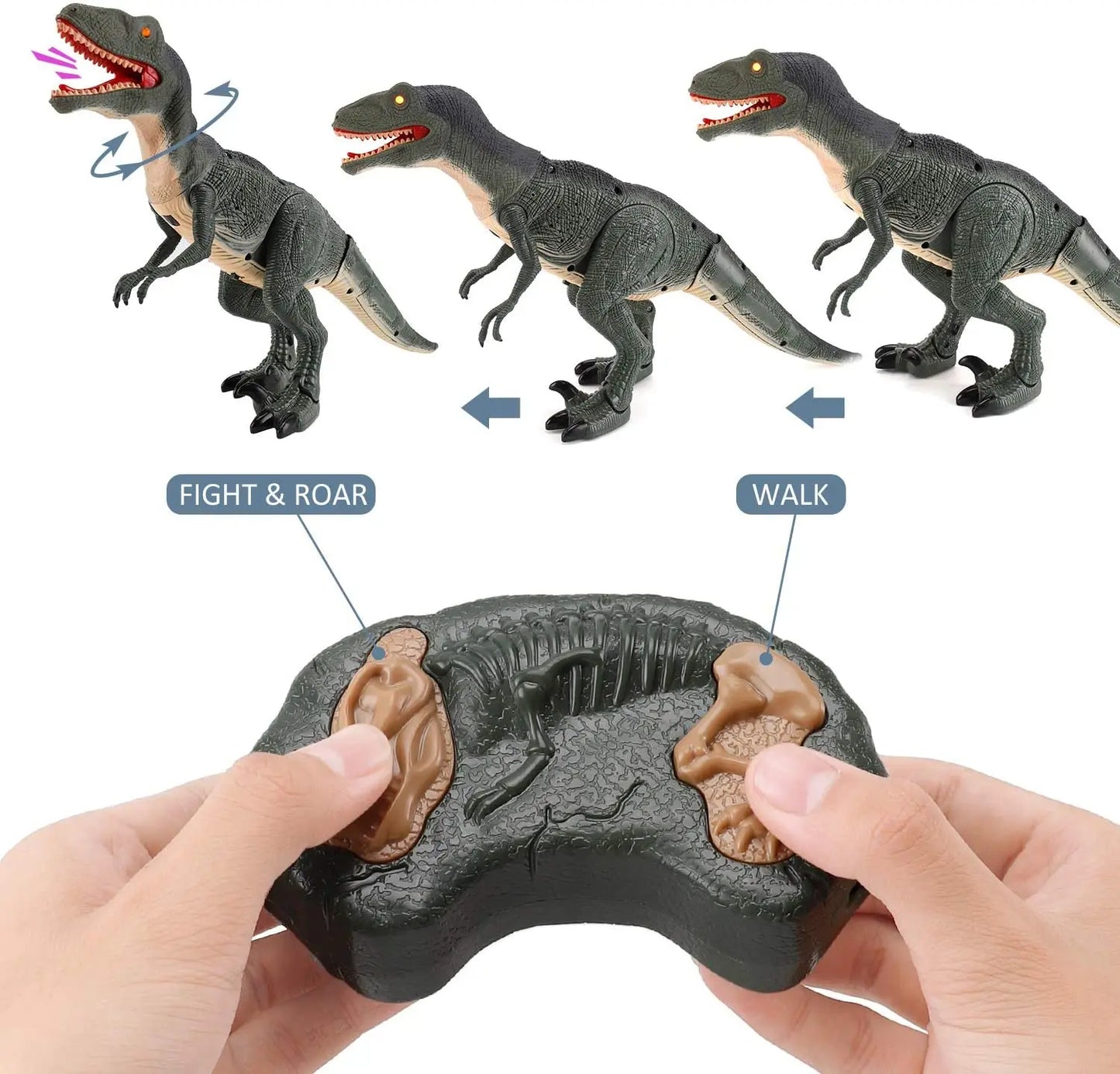 Remote Control R/C Walking Dinosaur Toy with Shaking Head, Light Up Eyes & Sounds (Velociraptor)