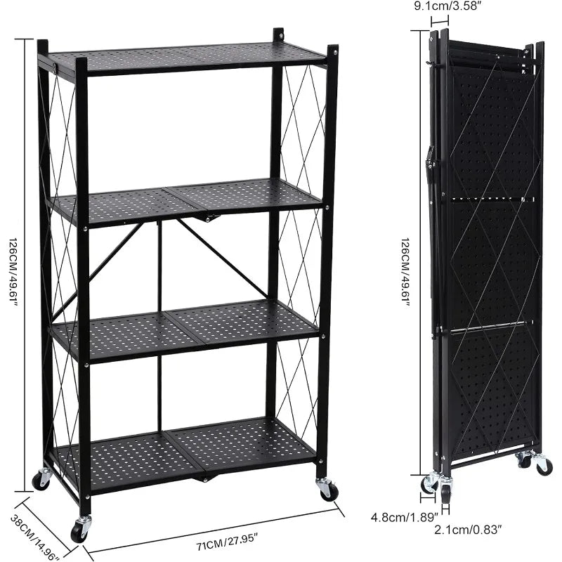 5-Tier Heavy Duty Foldable Metal Rack Storage Shelving Unit with Wheels Moving Easily Organizer