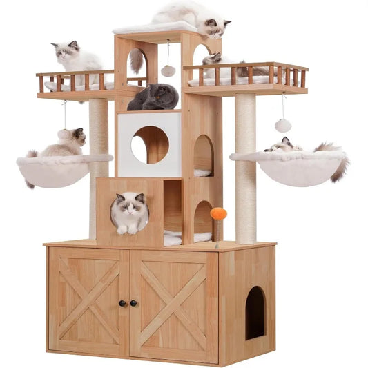 Cat Tree with Litter Box Enclosure for Indoor , Cat Tower for Large Cats 20 lbs Heavy Duty