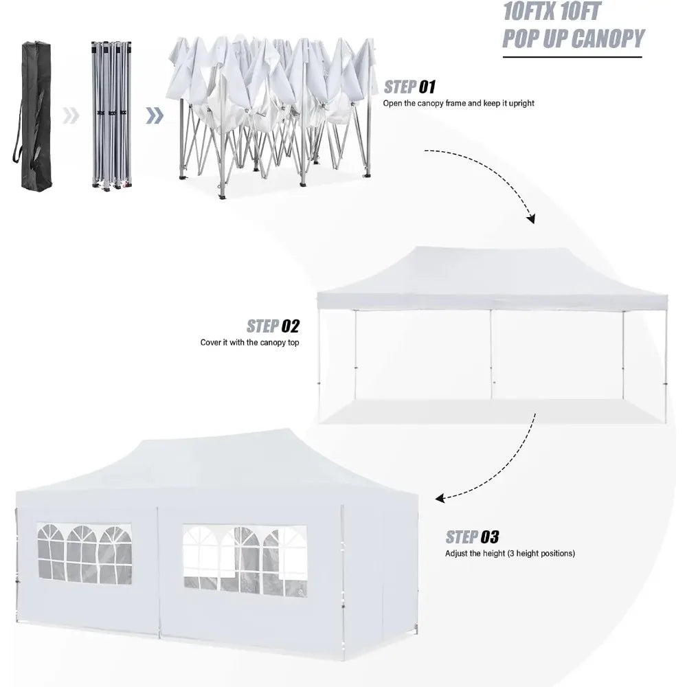 WONLINK 10x20 ft Pop up Canopy, Heavy Duty Gazebos w/Removable Sidewalls and Wheeled Bag Waterproof