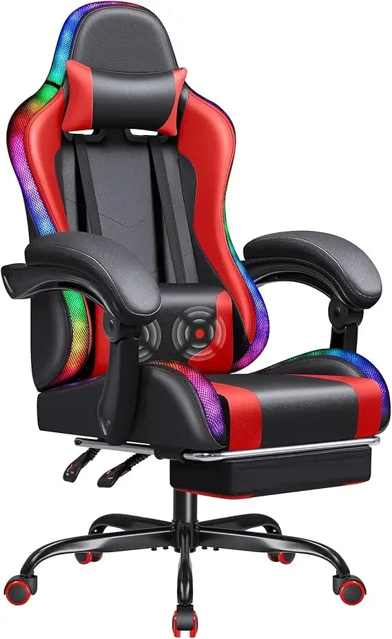 Video Game Chair w/Footrest & Massage Lumbar Support, Computer Chair Height Adjustable w/Swivel Seat