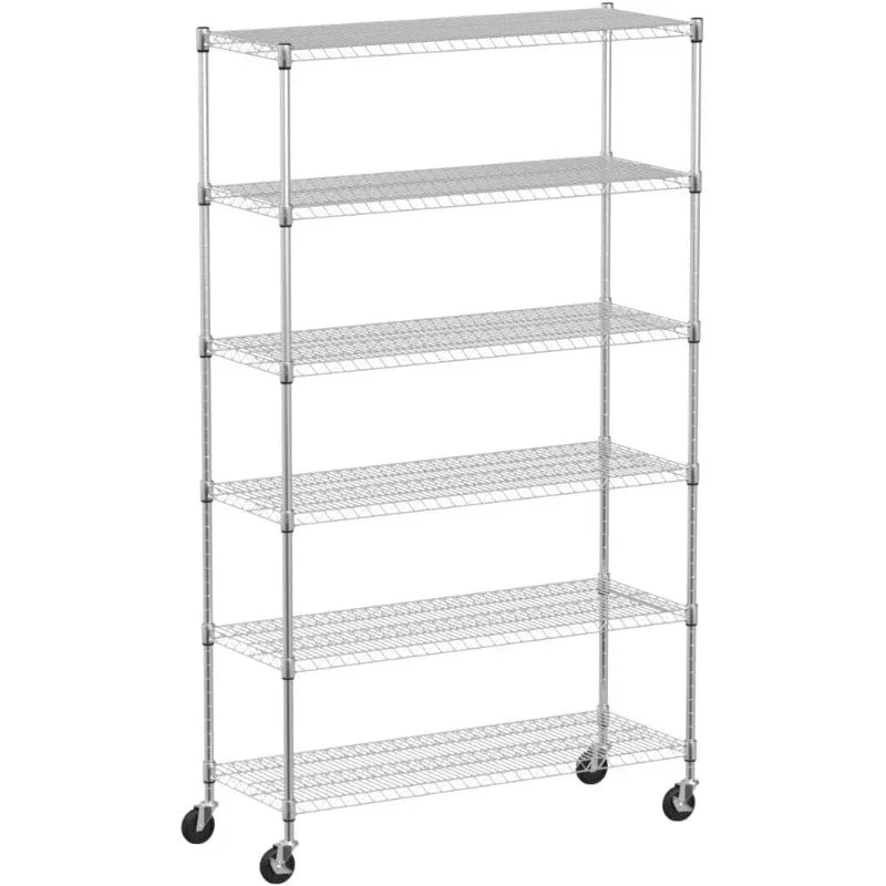 Storage Shelves 2100Lbs Capacity, 6-Shelf on Casters 48" L×18" W×72" H Commercial Wire Shelving Unit