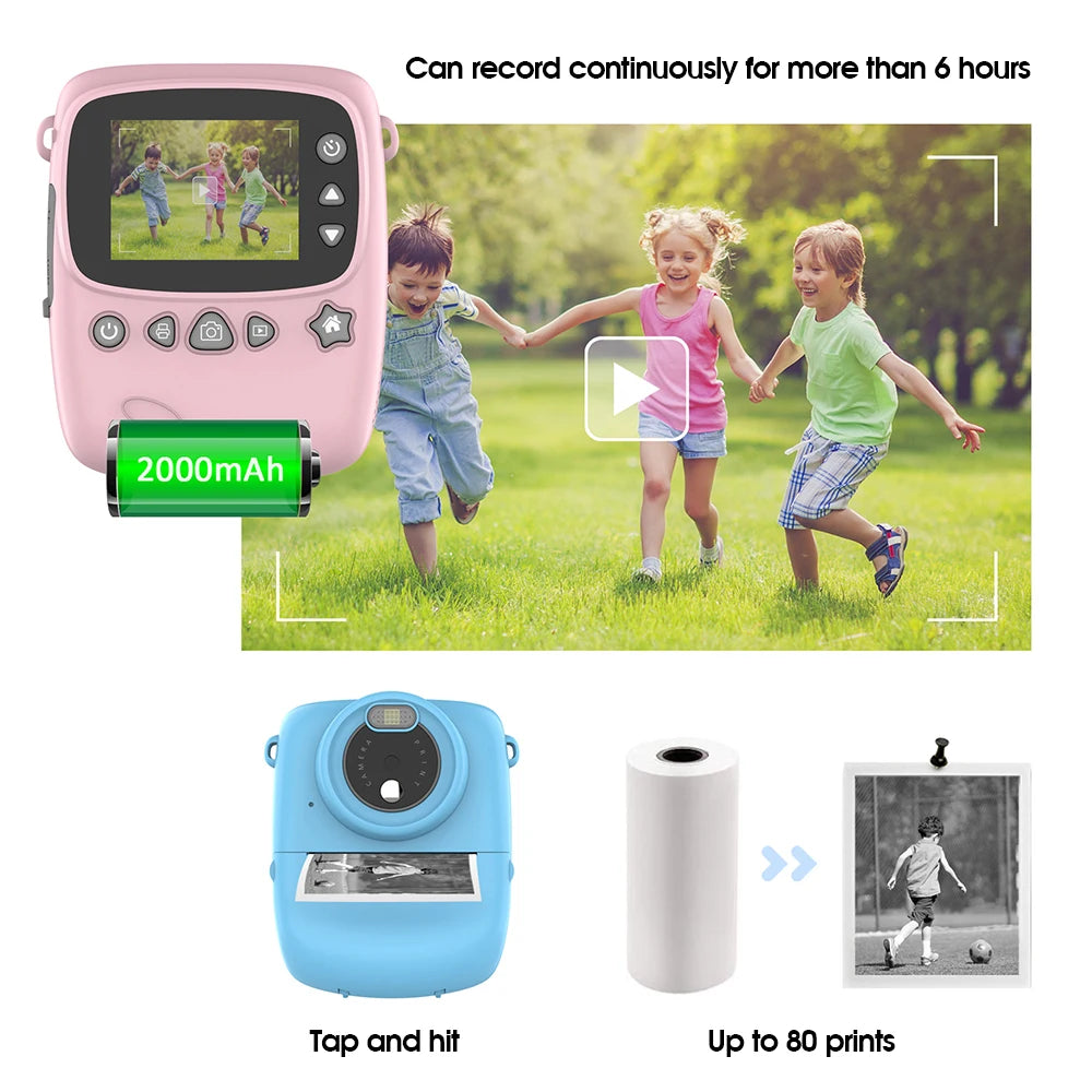 TRAVOR Kids Instant Print Camera HD 1080P Instant Camera Digital Camera W/Print Paper