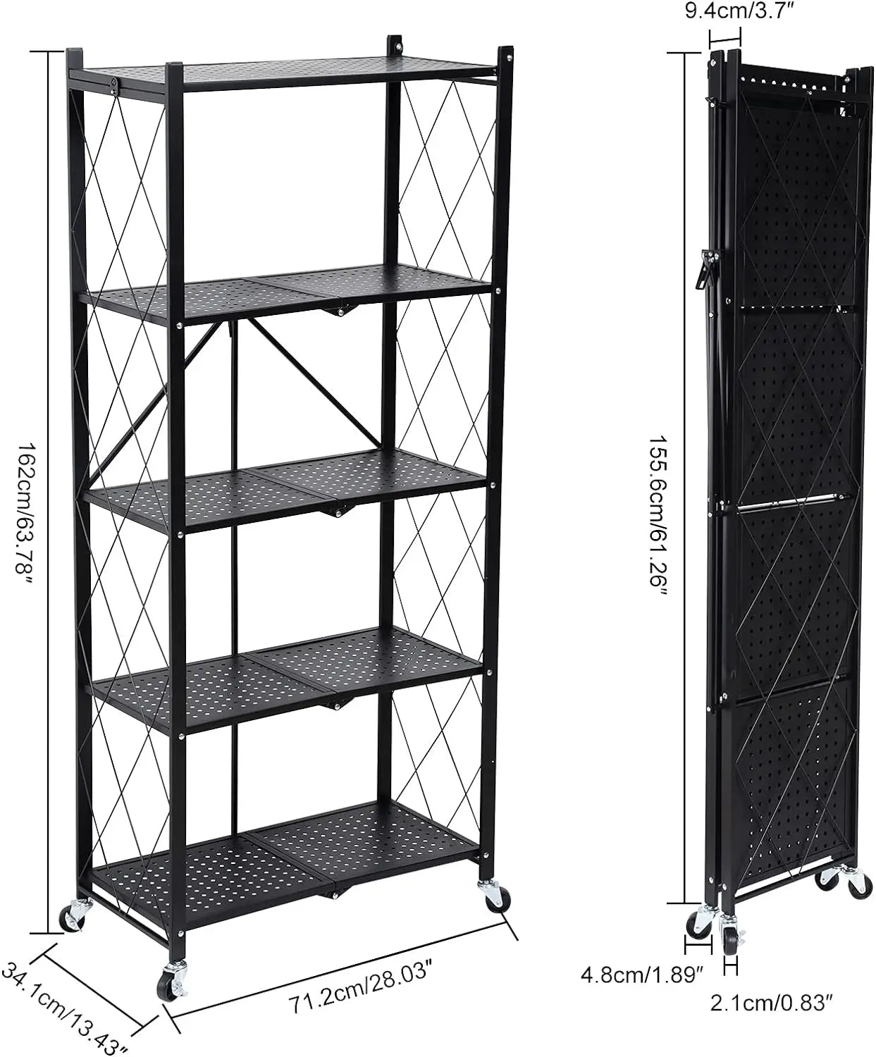 Heavy Duty Foldable Metal Rack Storage Shelving Unit with Wheels Moving Easily Organizer Shelves