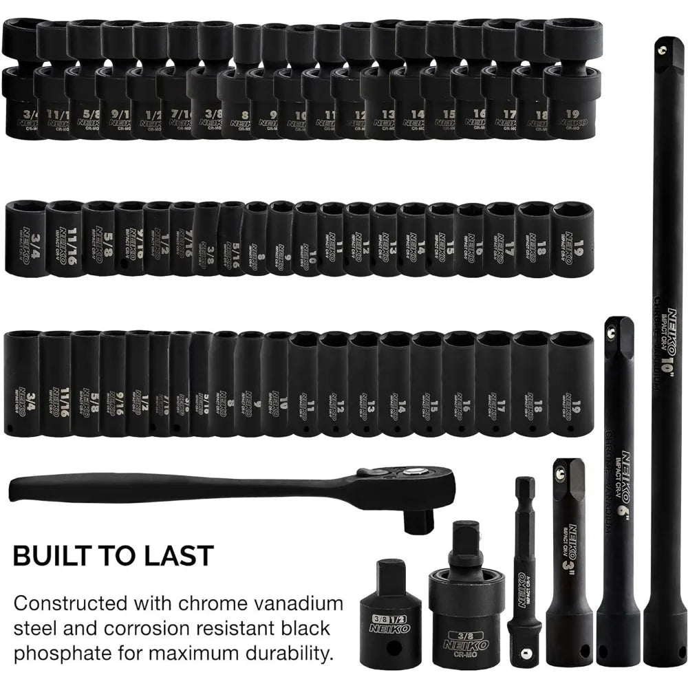 02471A Impact Shallow & Deep Socket Set, 3/8” Drive, 67 Piece, Metric & Standard Master Socket Set