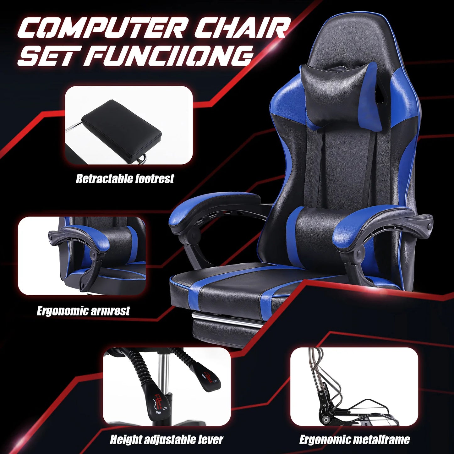 Ergonomic Gaming Chair Recliner, PU Leather Racing Game Chairs for Adults, Executive Office Chair