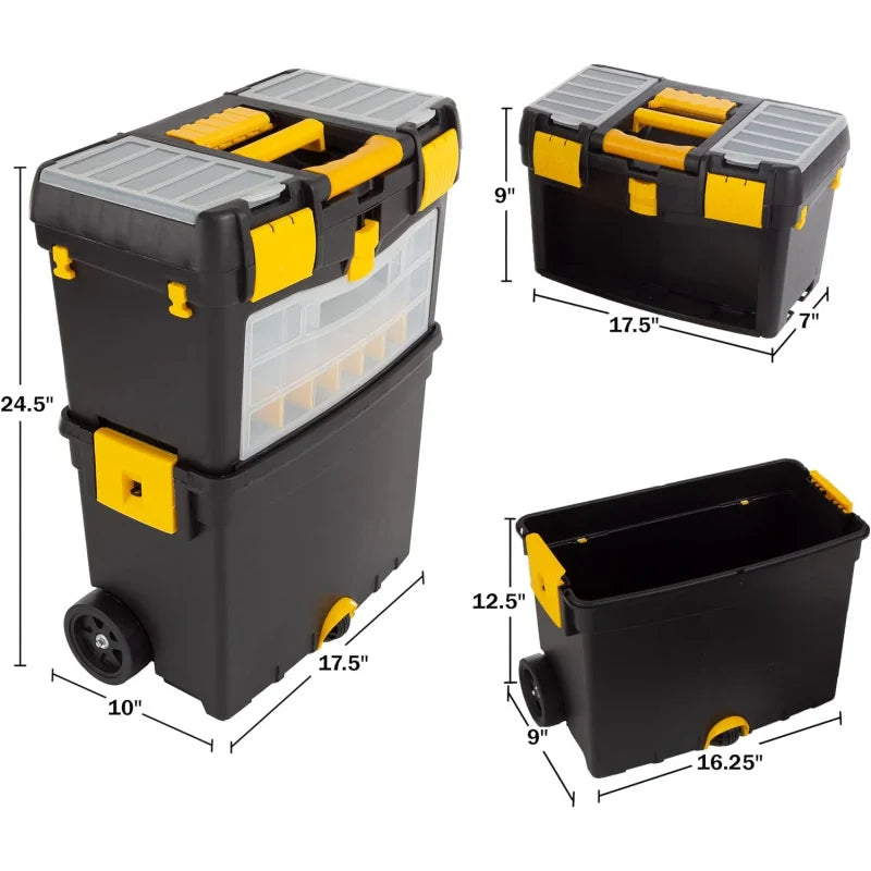 Stalwart Tool Box w/Wheels, Foldable Comfort Handle,& Removable Top – Toolbox Organizers & Storage