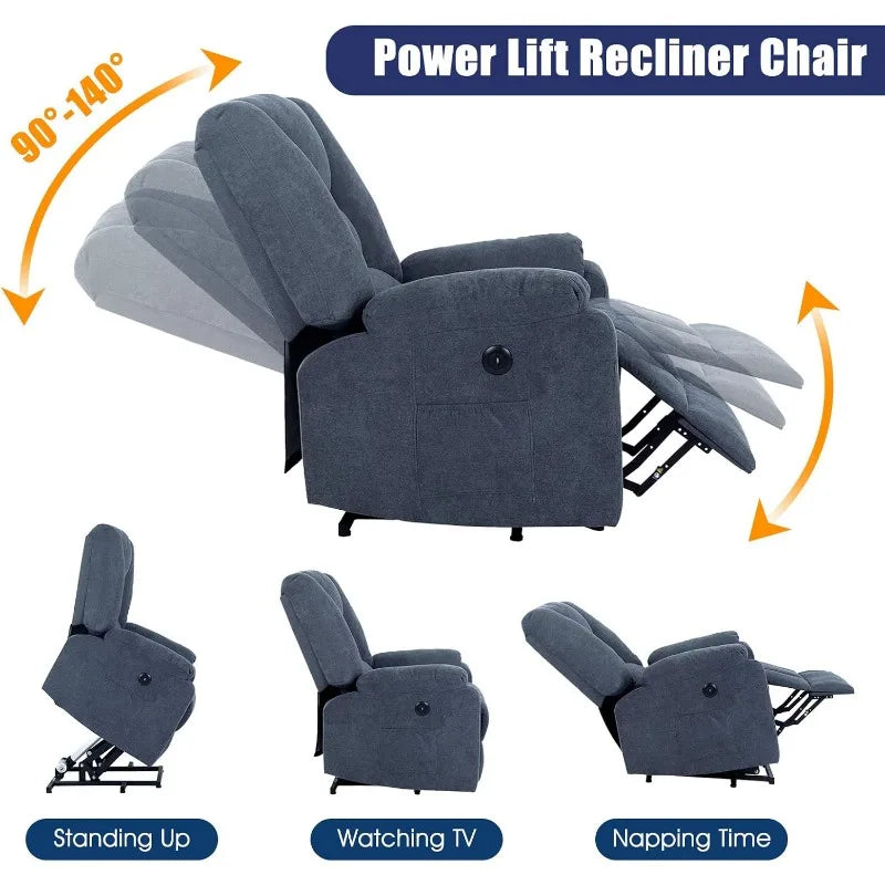 Power Lift Recliner Chair for Elderly, Plush Fabric Electric Recliner w/Heated & Vibration Massage