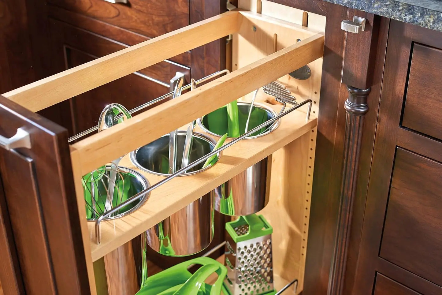 8" Pull Out Storage Organizer for Base Kitchen Cabinets w/Soft-Close, Sliding Shelves for Utilities, 448UT-BCSC-8C