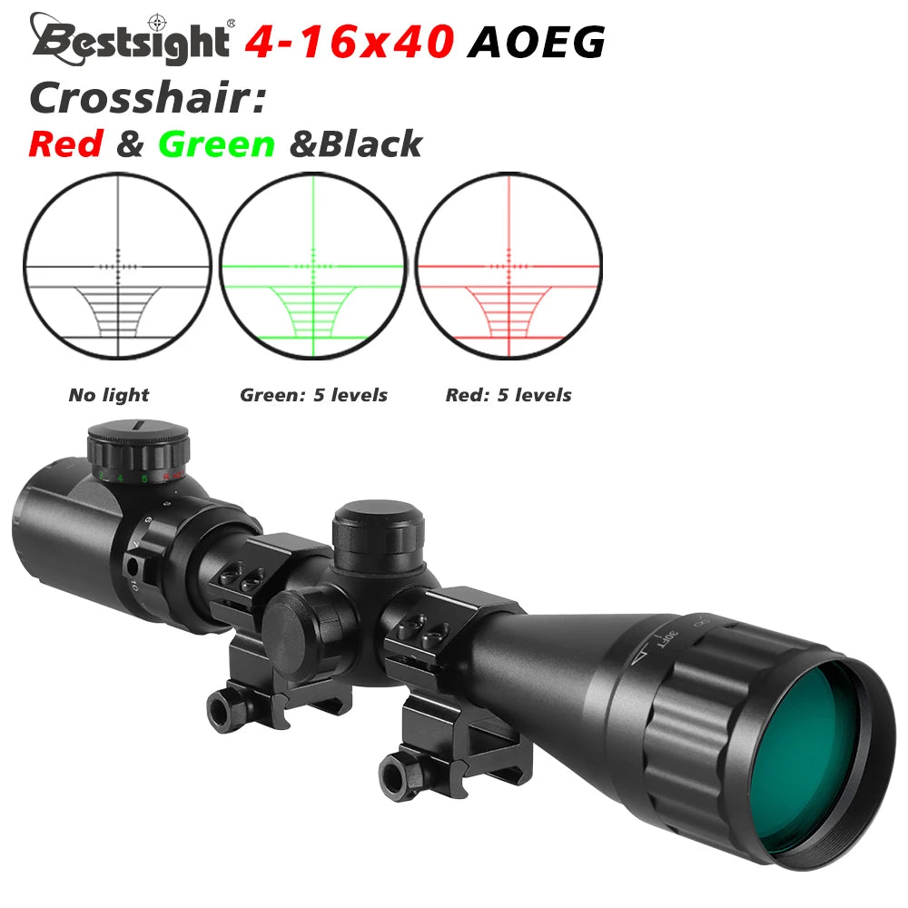 4-16X40 AOE Optics Rifle Scope Red & Green Dot Illuminated Sniper Gear Scope Airsoft Rifle