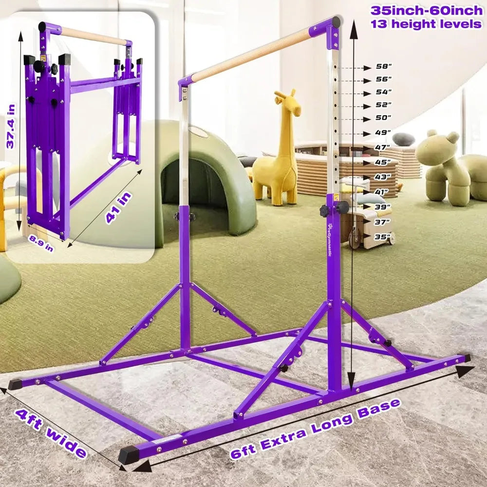 6 foot gymnastics horizontal bar, 3-18 years folding adjustable training bar, weight limit 500 lbs