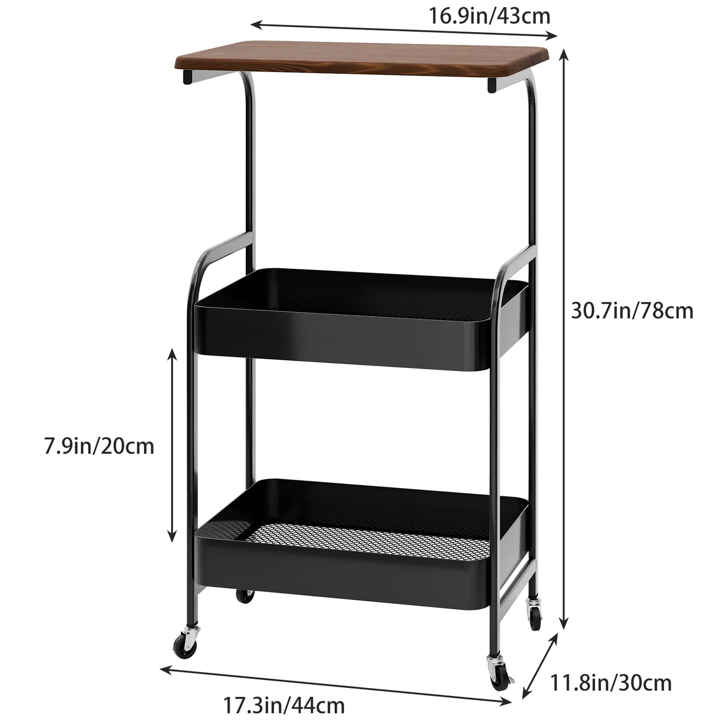 3 Tiers Trolley Rack Kitchen Bedroom Mobile Bathroom Basket/Storage Rack Microwave