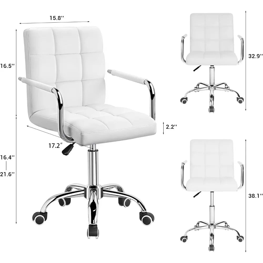 Mid-Back Office Task Chair Ribbed PU Leather Home Desk Retro Comfortable Work Chair 360