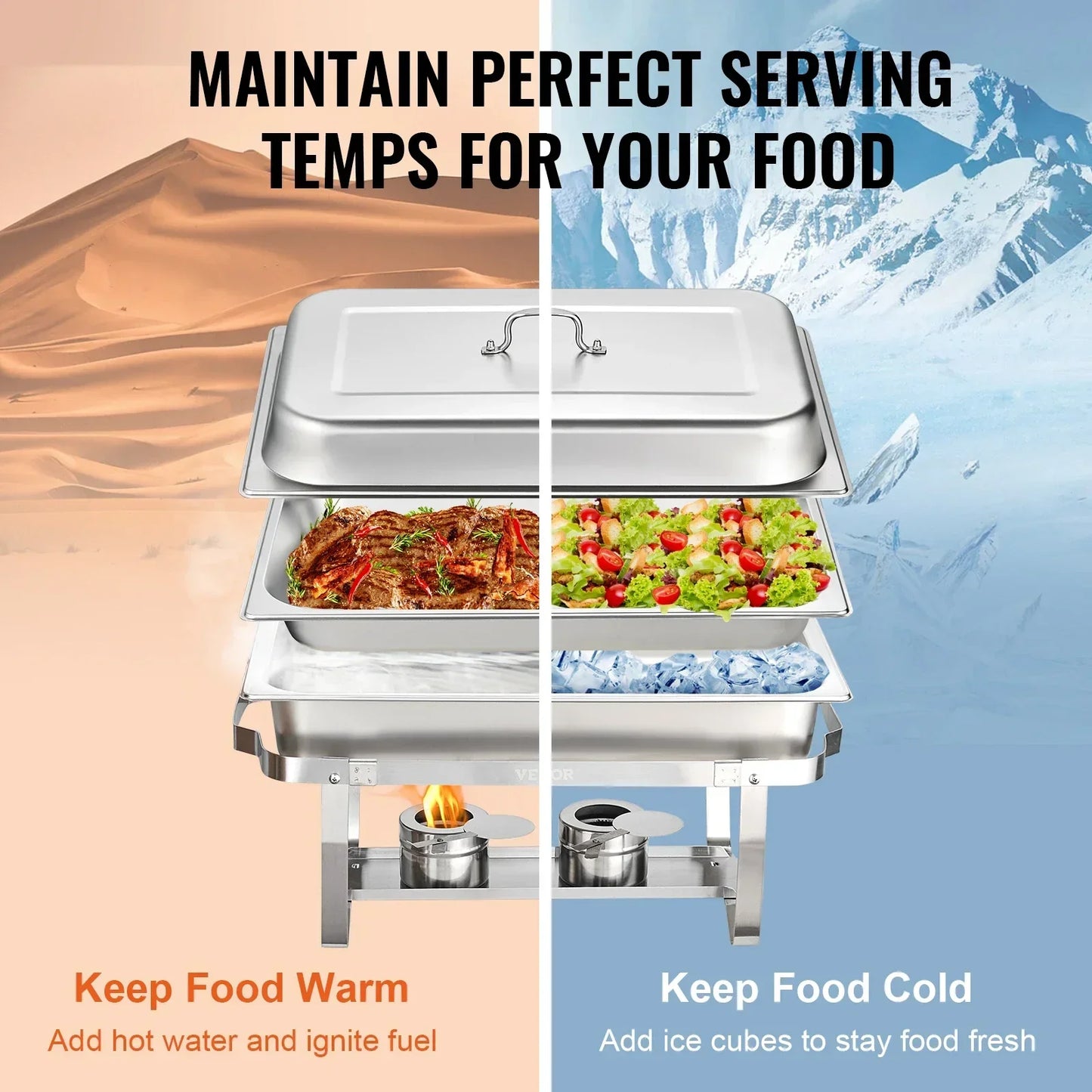 VEVOR 8QT Chafing Dish 2/4/6 Packs w/Buffet Catering Warmer Server Folding Stand Fuel Holder Tray