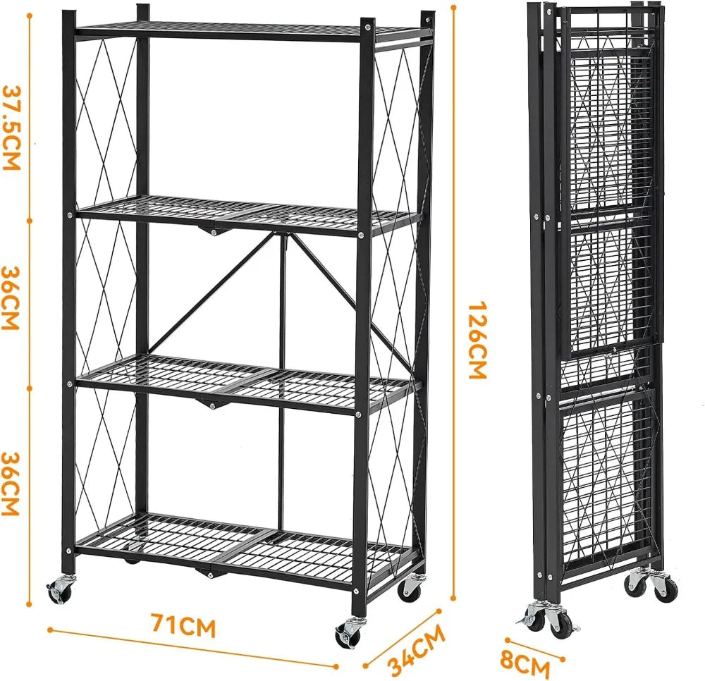 BRIAN & DANY Metal Storage Shelves - 4 Tier Shelving Unit, Folding Display Shelf Racks No Assembly