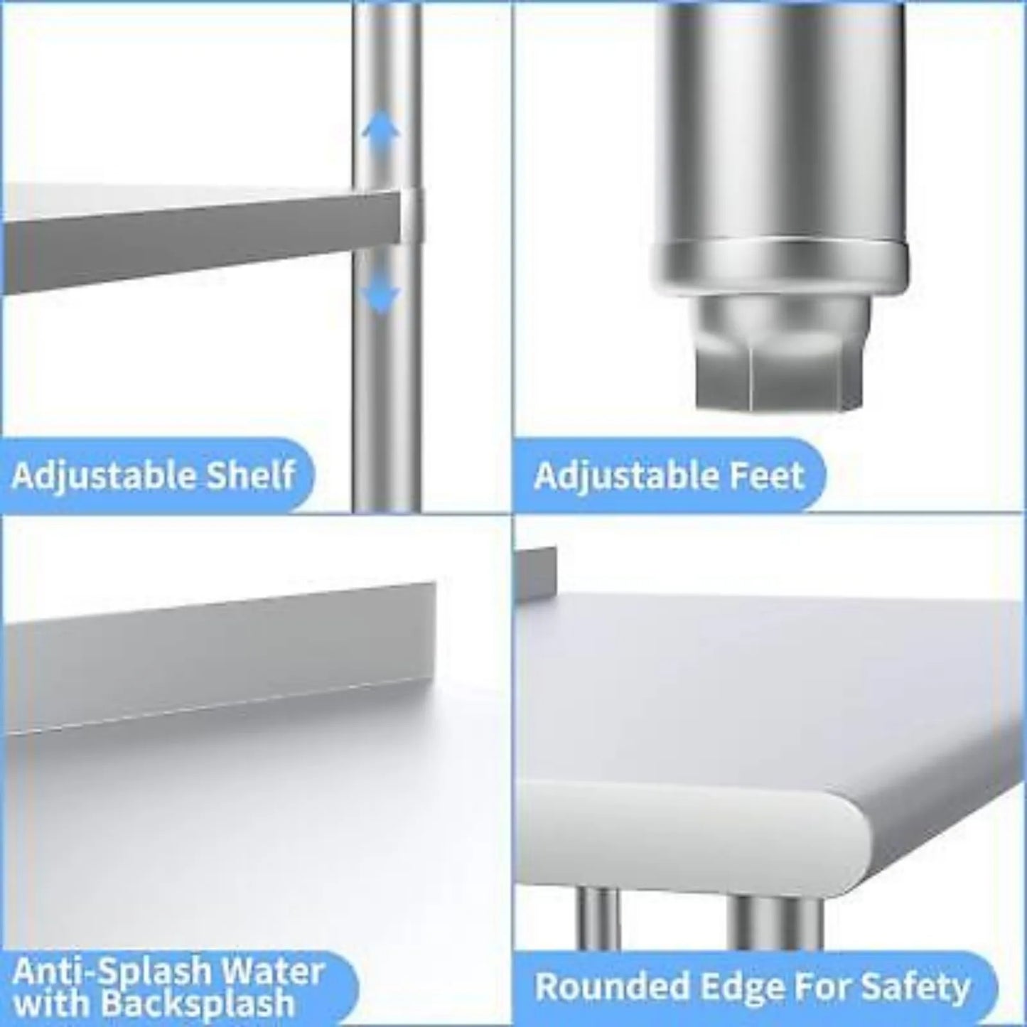 US 24''Casters Heavy Duty Stainless Steel Table Prep & Work/Backsplash/Undershelf Tables